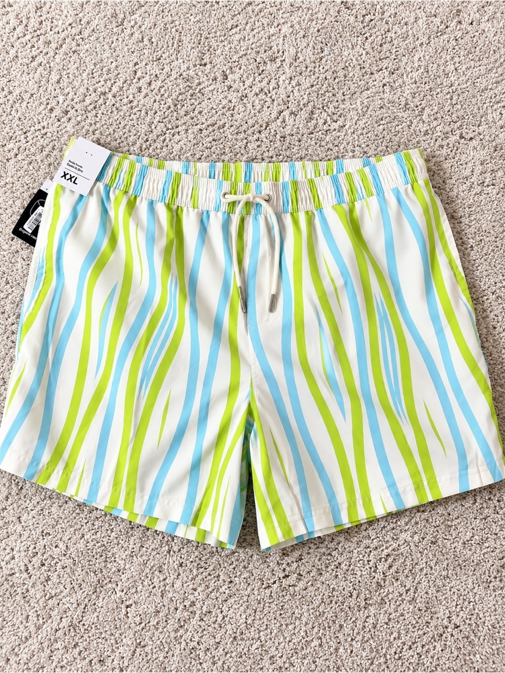 Original Use Lime Green & Sky Blue Wavy Stripe Bermuda Shorts